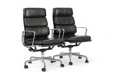 Pair Authentic Eames Herman Miller Tall Black Leather Office Chairs 2001