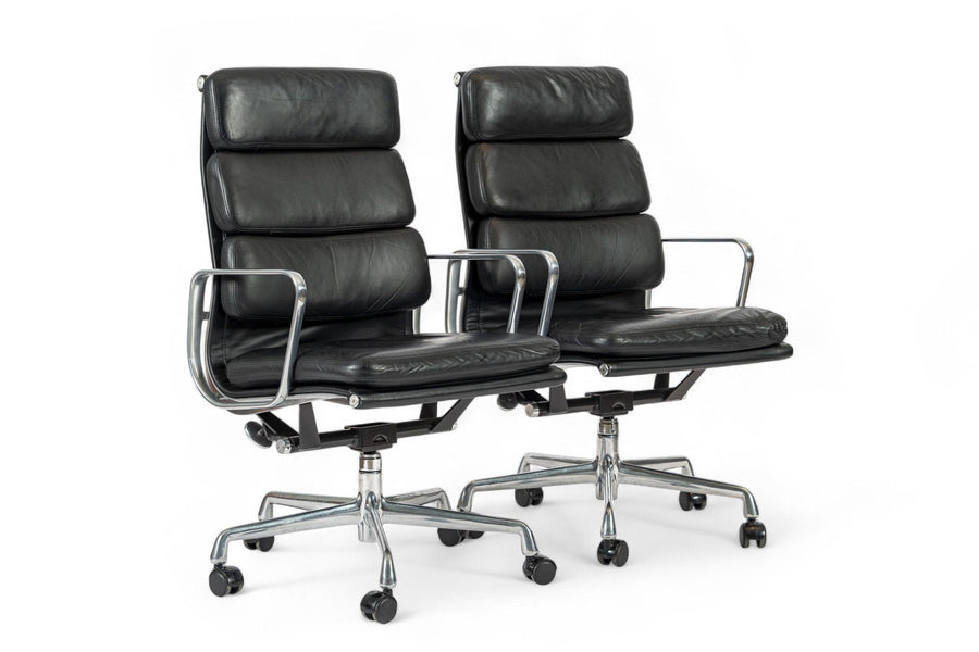 Pair Authentic Eames Herman Miller Tall Black Leather Office Chairs 2001