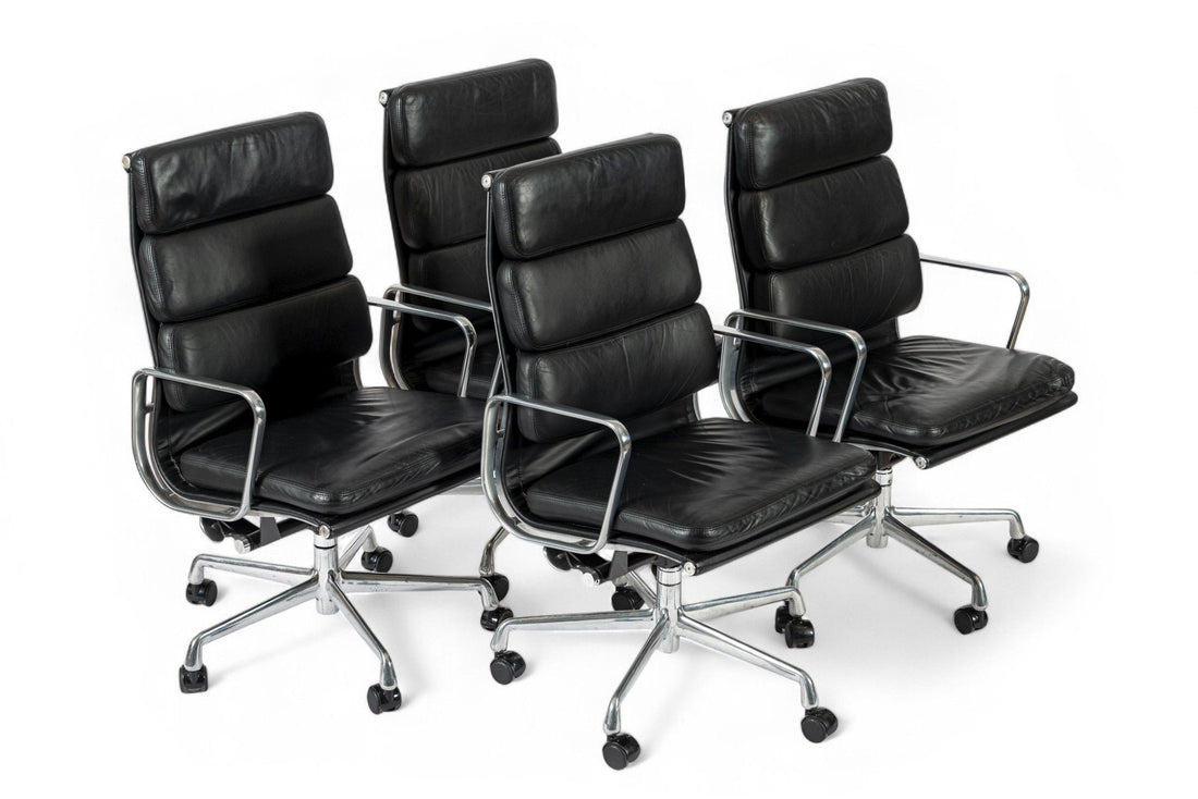 Authentic Eames Herman Miller Tall Black Leather Office Chairs 2001