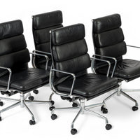 Authentic Eames Herman Miller Tall Black Leather Office Chairs, 2001 - Set of 4