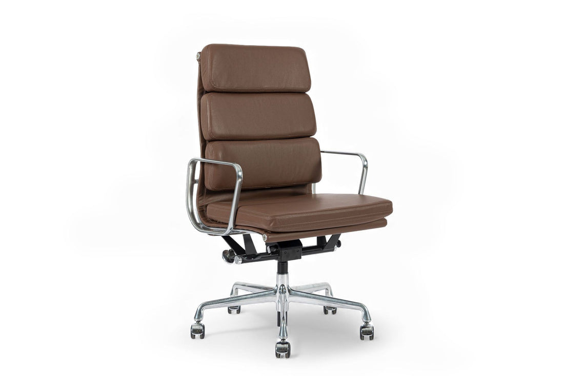 Eames for Herman Miller Tall Brown Leather Desk Chair Soft Pad