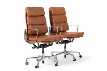 Pair Herman Miller Eames Tall Brown Leather Desk Chair Soft Pad