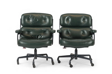 Pair Green Leather Time Life Office Chairs by Eames for Herman Miller 1996