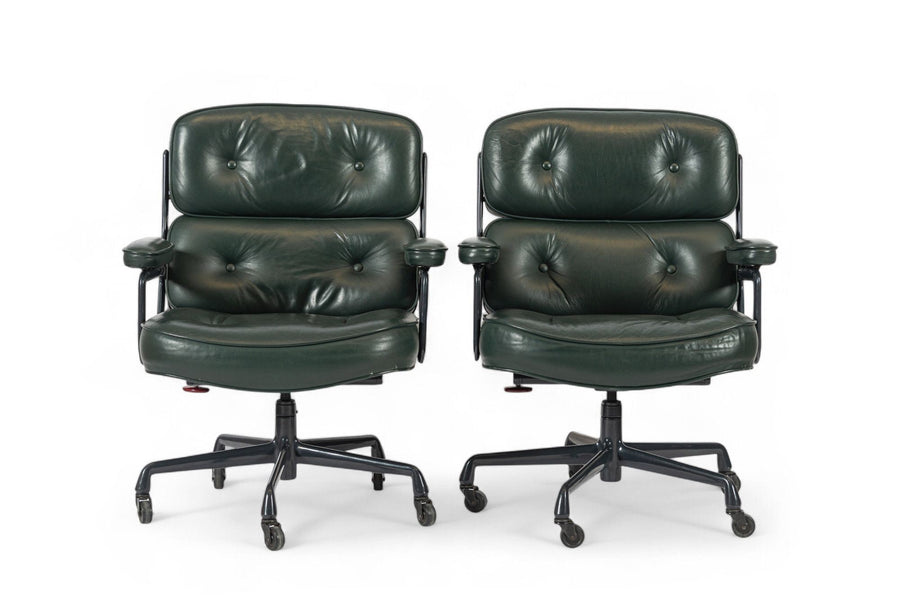 Pair Green Leather Time Life Office Chairs by Eames for Herman Miller 1996