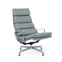 Eames Soft Pad Recliner for Herman Miller, Gray Leather Aluminum Group Lounge Chair