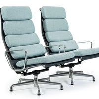 Pair of Eames Soft Pad Recliners for Herman Miller, Blue Gray Aluminum Group Lounge Chairs