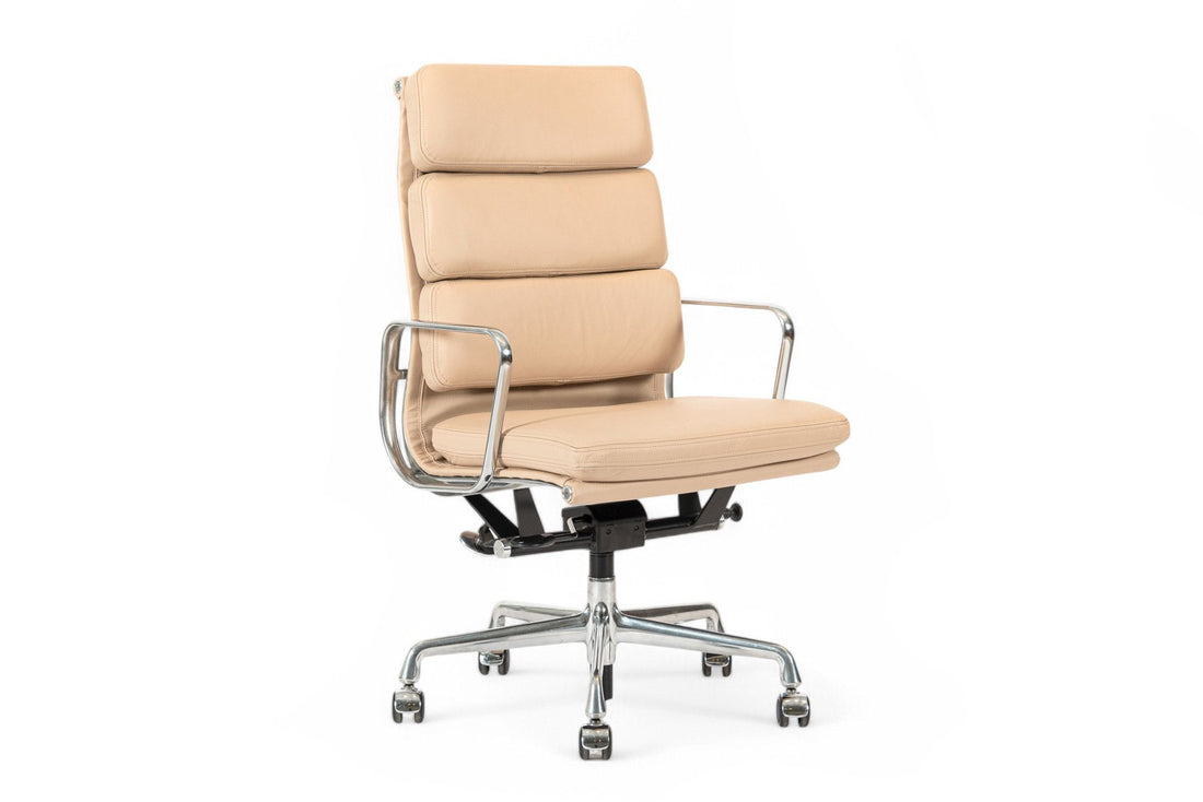 Eames Herman Miller Tall Cream Leather Office Chair Aluminum Group