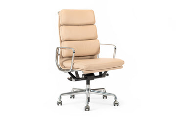 Eames Herman Miller Tall Cream Leather Office Chair Aluminum Group