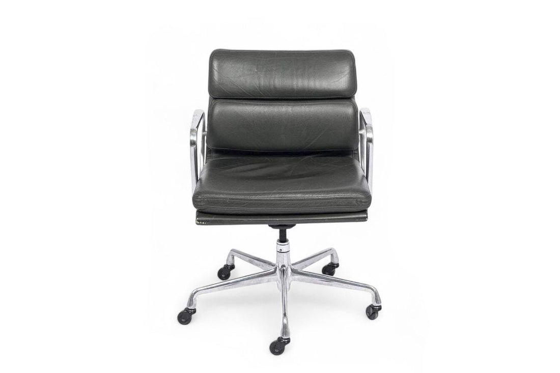 Dark Gray Leather Office Chair by Eames for Herman Miller Aluminum Group
