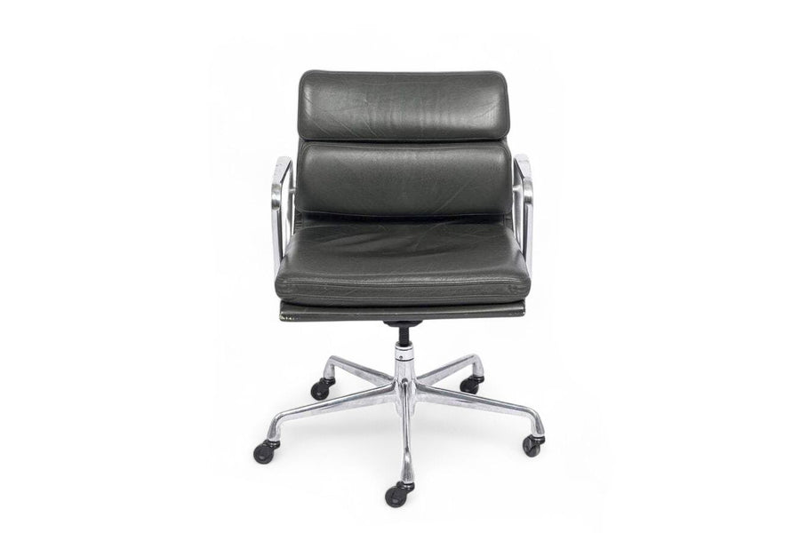 Dark Gray Leather Office Chair by Eames for Herman Miller Aluminum Group