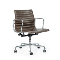 Eames Herman Miller Brown Leather Aluminum Group Thin Pad Desk Chair, 2008