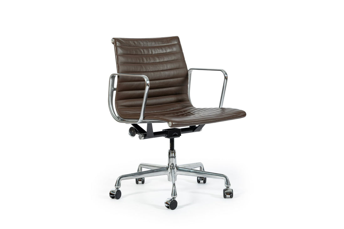 Eames Herman Miller Aluminum Group Thin Pad Brown Leather Office Chair, 2008