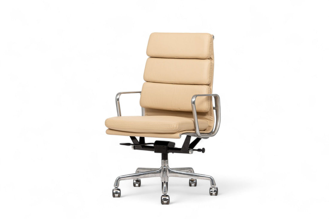 Eames Herman Miller Tall Cream Leather Office Chair Aluminum Group