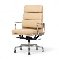 Eames Herman Miller Tall Cream Leather Office Chair Aluminum Group