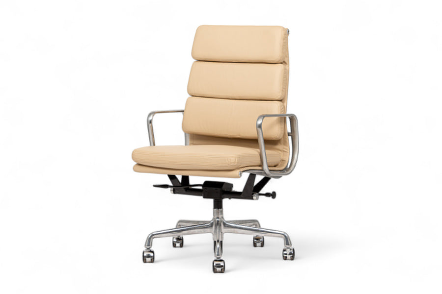 Eames Herman Miller Tall Cream Leather Office Chair Aluminum Group