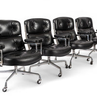 Eames for Herman Miller Time Life Black Leather Office Chairs, 1980s - Set of 4