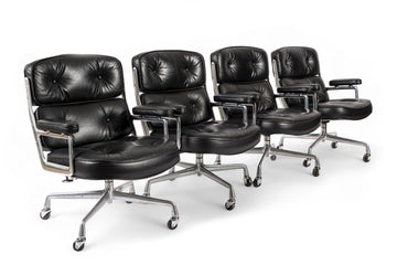 Eames for Herman Miller Time Life Black Leather Office Chairs, 1980s - Set of 4