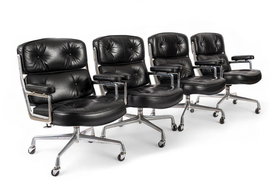 Eames for Herman Miller Time Life Black Leather Office Chairs, 1980s - Set of 4