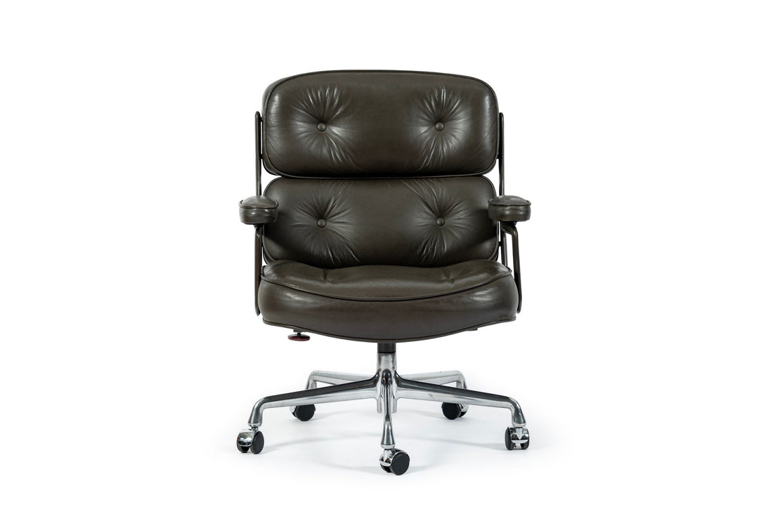Eames Time Life Executive Lobby Chair for Herman Miller, Dark Gray Leather Office Desk Chair, 1988