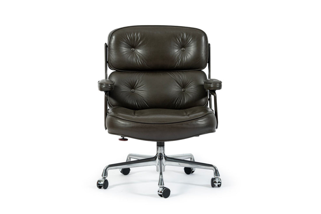 Eames Time Life Executive Lobby Chair for Herman Miller, Dark Gray Leather Office Desk Chair, 1988