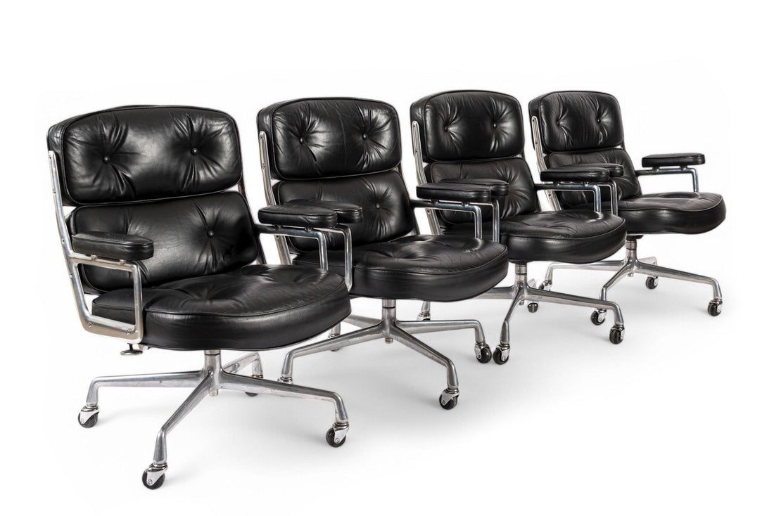 Eames for Herman Miller Time Life Black Leather Office Chairs 1980s