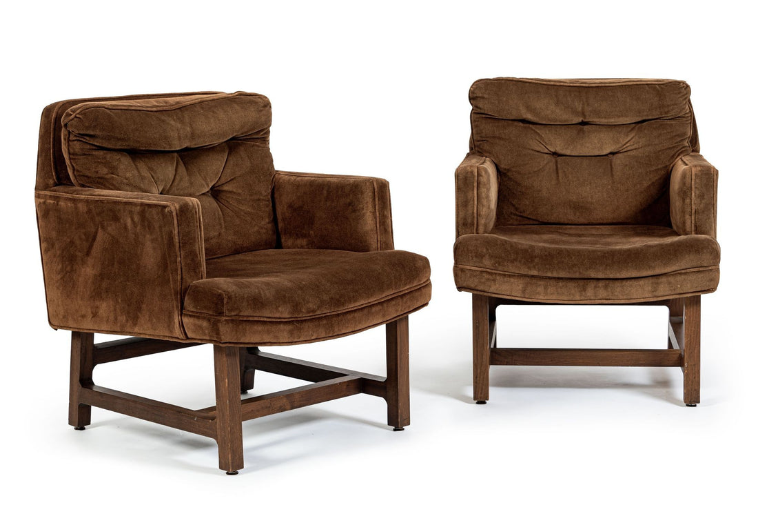 Pair of Mid-Century Brown Velvet Lounge Chairs Attributed to Edward Wormley, 1960s