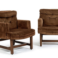 Pair of Mid-Century Brown Velvet Lounge Chairs Attributed to Edward Wormley, 1960s