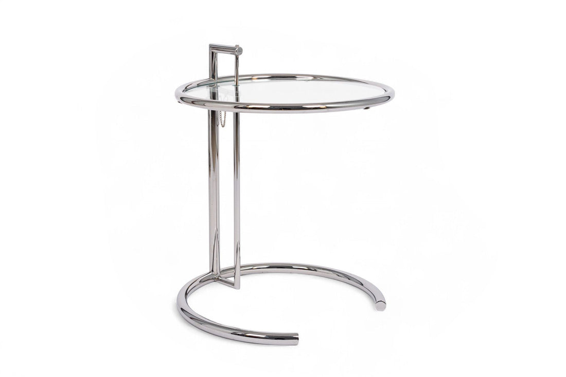 Mid Century Modern Glass & Chrome Round Side Table by Eileen Gray (attr.)