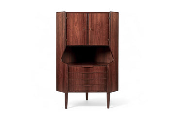 Mid Century Danish Rosewood Corner Bar Cabinet 1960s