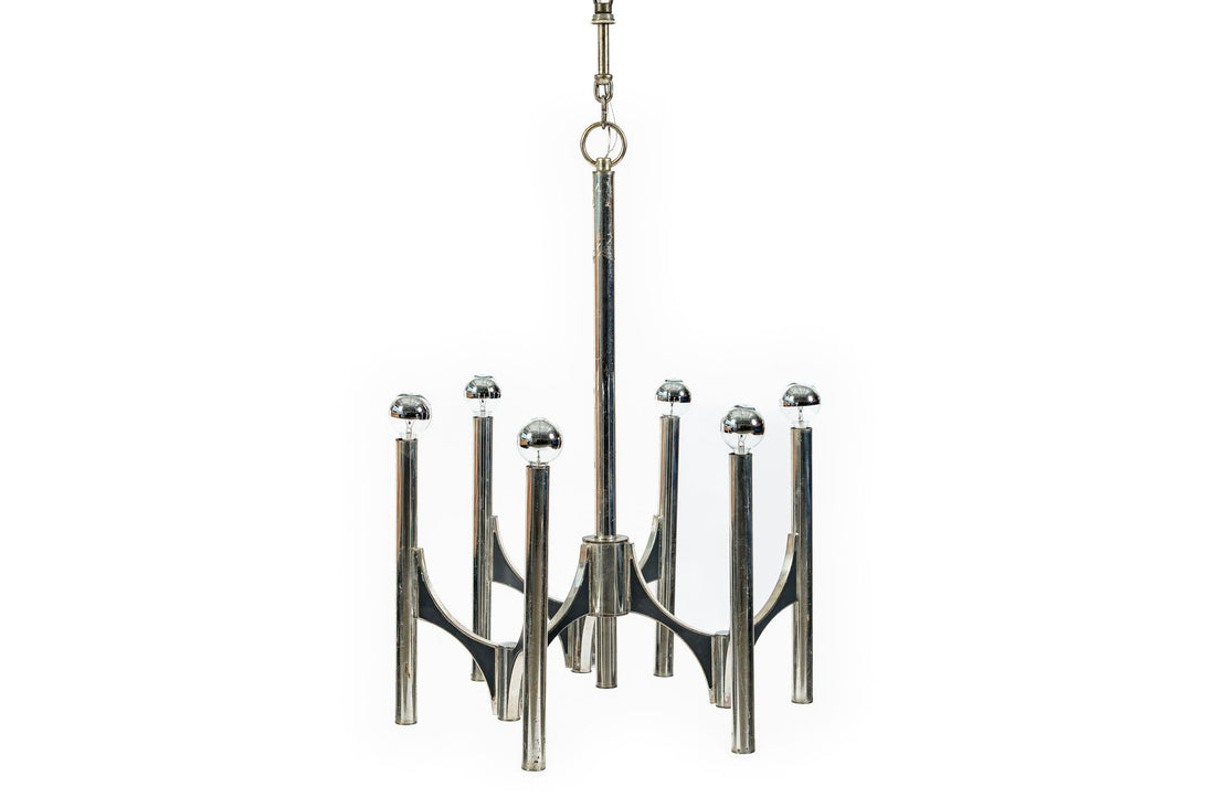 Gaetano Sciolari Italian Chrome Mid Century Modern Chandelier, 1970s