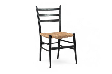 Vintage Mid Century Black Wood and Rush Wicker Dining Chair