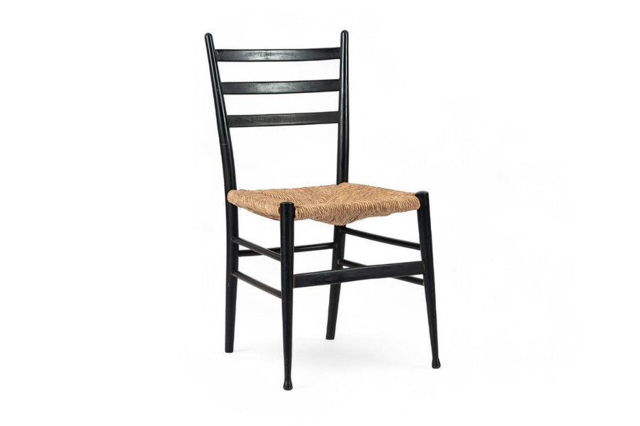 Vintage Mid Century Black Wood and Rush Wicker Dining Chair