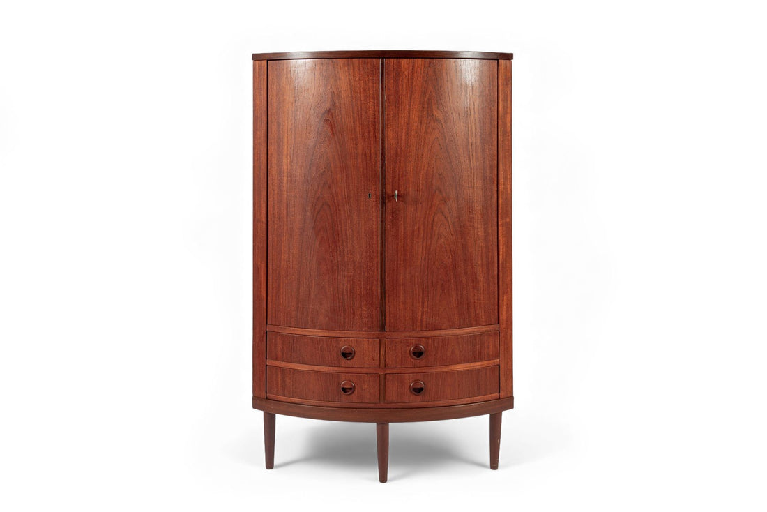Mid Century Danish Modern Teak Corner Cabinet with Pivoting Drawers