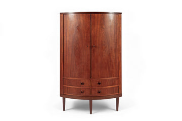 Mid Century Danish Modern Teak Corner Cabinet with Pivoting Drawers