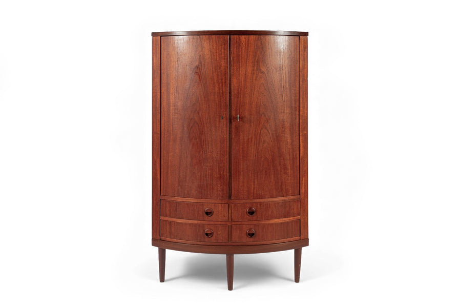 Mid Century Danish Modern Teak Corner Cabinet with Pivoting Drawers