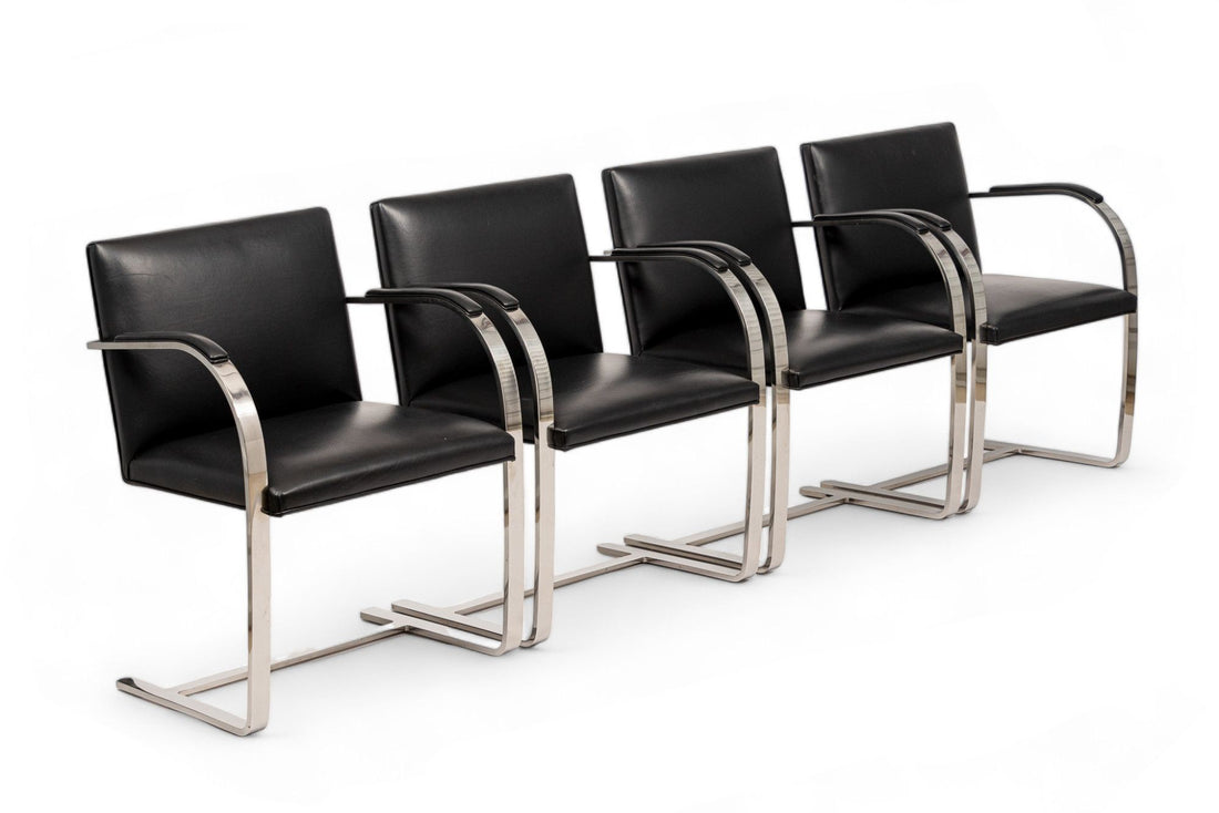 Mid Century Black Brno Chairs by Mies van der Rohe for Knoll Set of 4