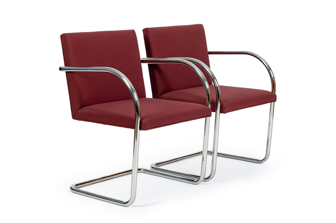 Pair Mid-Century Red Brno Armchairs by Mies van der Rohe for Knoll, 1983