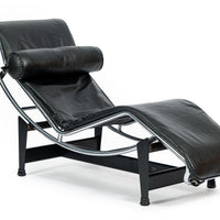 Cassina LC4 Black Leather Chaise Lounge Chair by Le Corbusier 1981