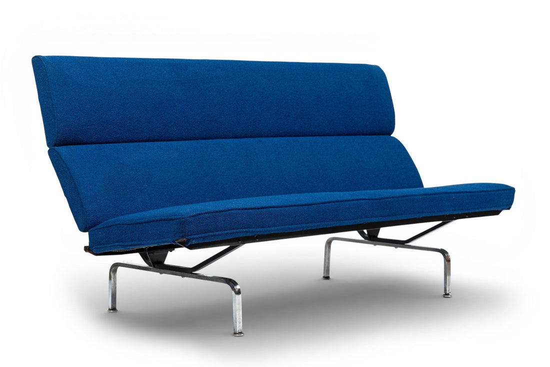 Mid Century Blue Sofa Compact by Eames for Herman Miller 1970s