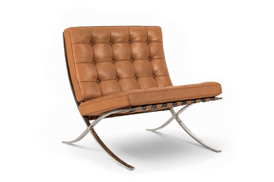 Mid Century Brown Leather Barcelona Chair by Mies van der Rohe for Knoll, 1983