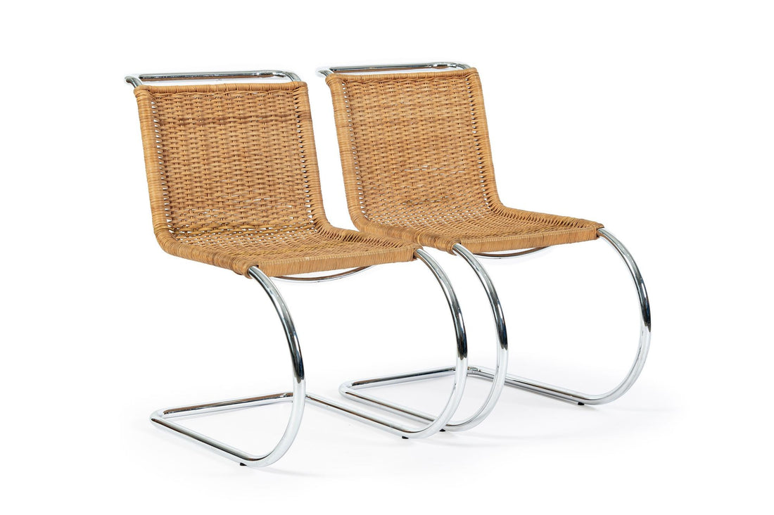 Mies van der Rohe MR10 Cane and Chrome Cantilever Dining Chairs for Stendig, Bauhaus Pair