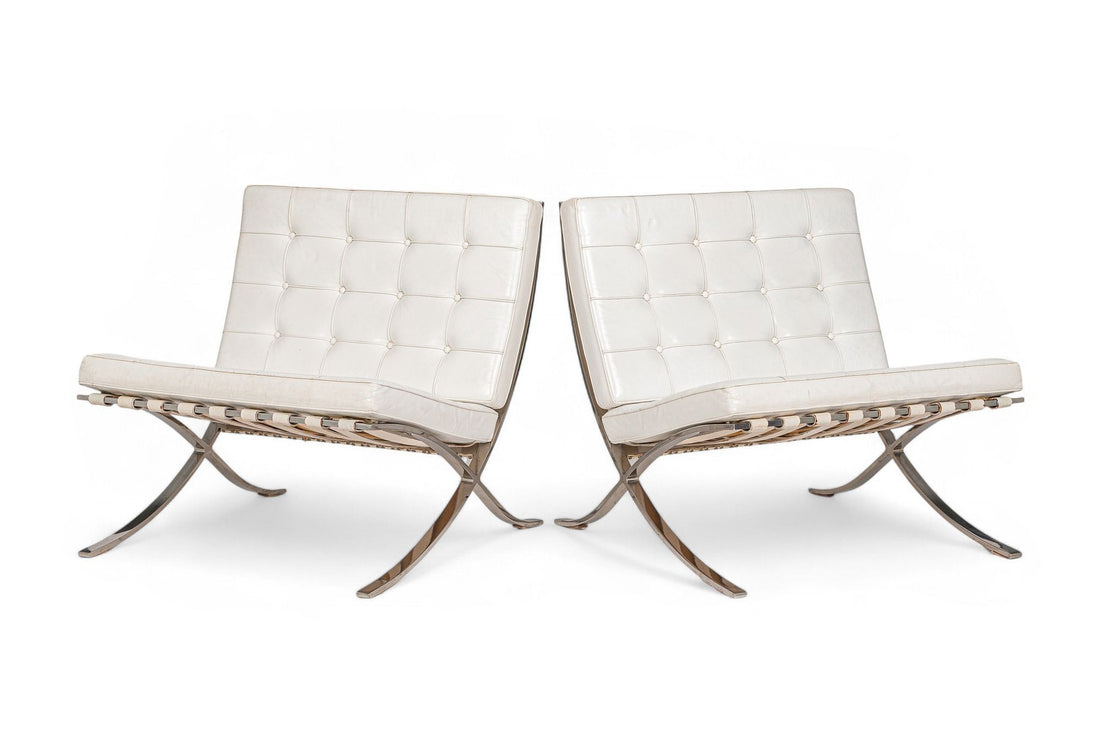 Mid Century White Barcelona Chairs by Mies van der Rohe for Knoll, 1970s