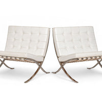 Mid Century White Barcelona Chairs by Mies van der Rohe for Knoll, 1970s