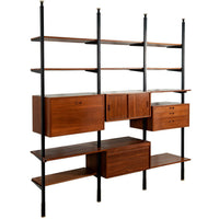Early Production George Nelson OMNI Three-Bay Modular Walnut Wall Unit by Structural Products, Circa 1961