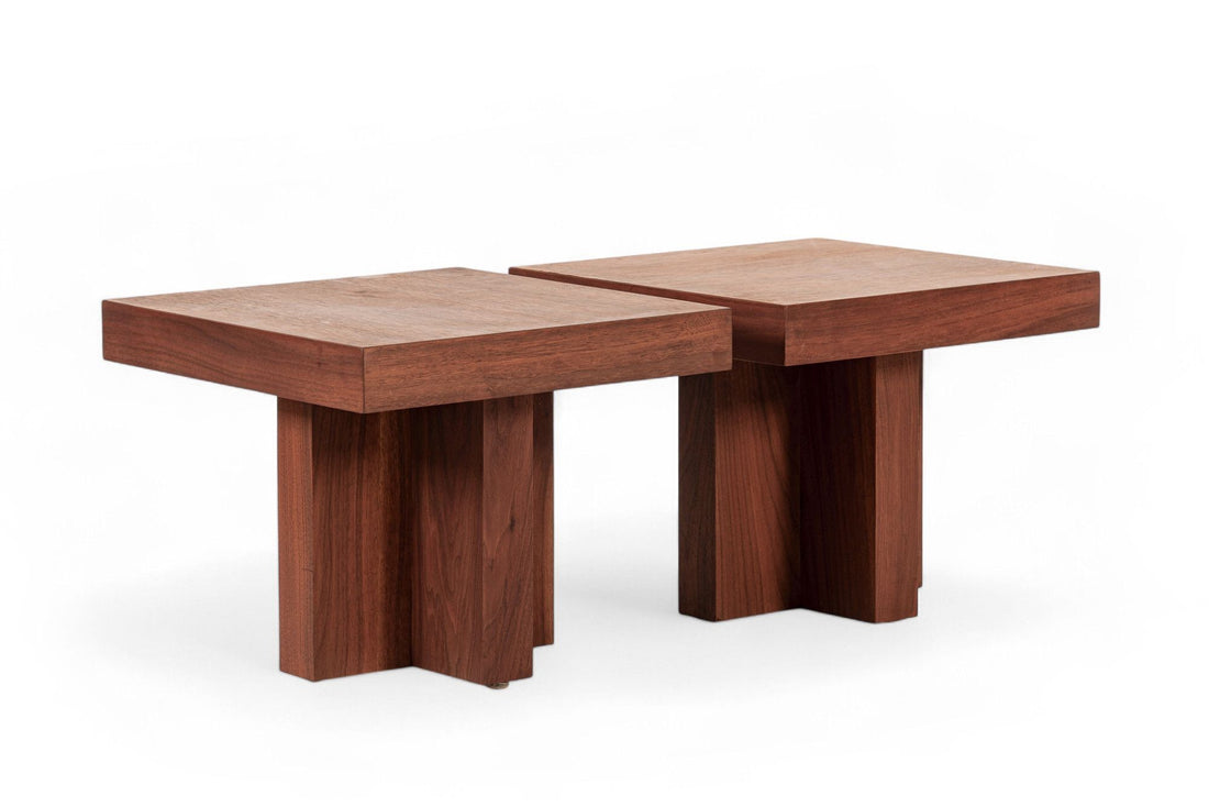Mid Century Walnut Wood Side Tables Milo Baughman Style 1970s