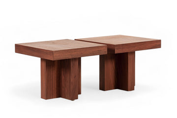 Mid Century Walnut Wood Side Tables Milo Baughman Style 1970s