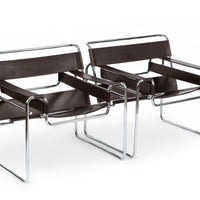 Mid Century Dark Brown Leather Wassily Arm Chairs by Marcel Breuer for Knoll, Signed, 1960s