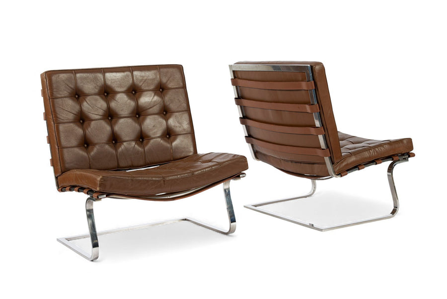 Pair Vintage Brown Tugendhat Lounge Chairs by Mies van der Rohe for Knoll 1960s