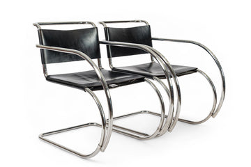 Bauhaus MR 20 Black Leather Arm Chairs by Mies van der Rohe for Knoll, 1979
