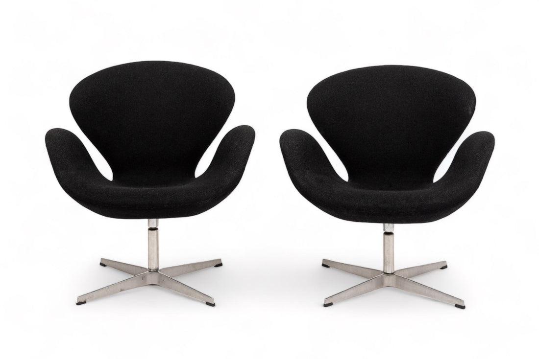 Mid Century Danish Black Swan Chairs by Arne Jacobsen for Fritz Hansen